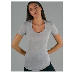 ATM Anthony Thomas Melillo Gray Short Sleeve Scoop Neck Cotton Tee Shirt